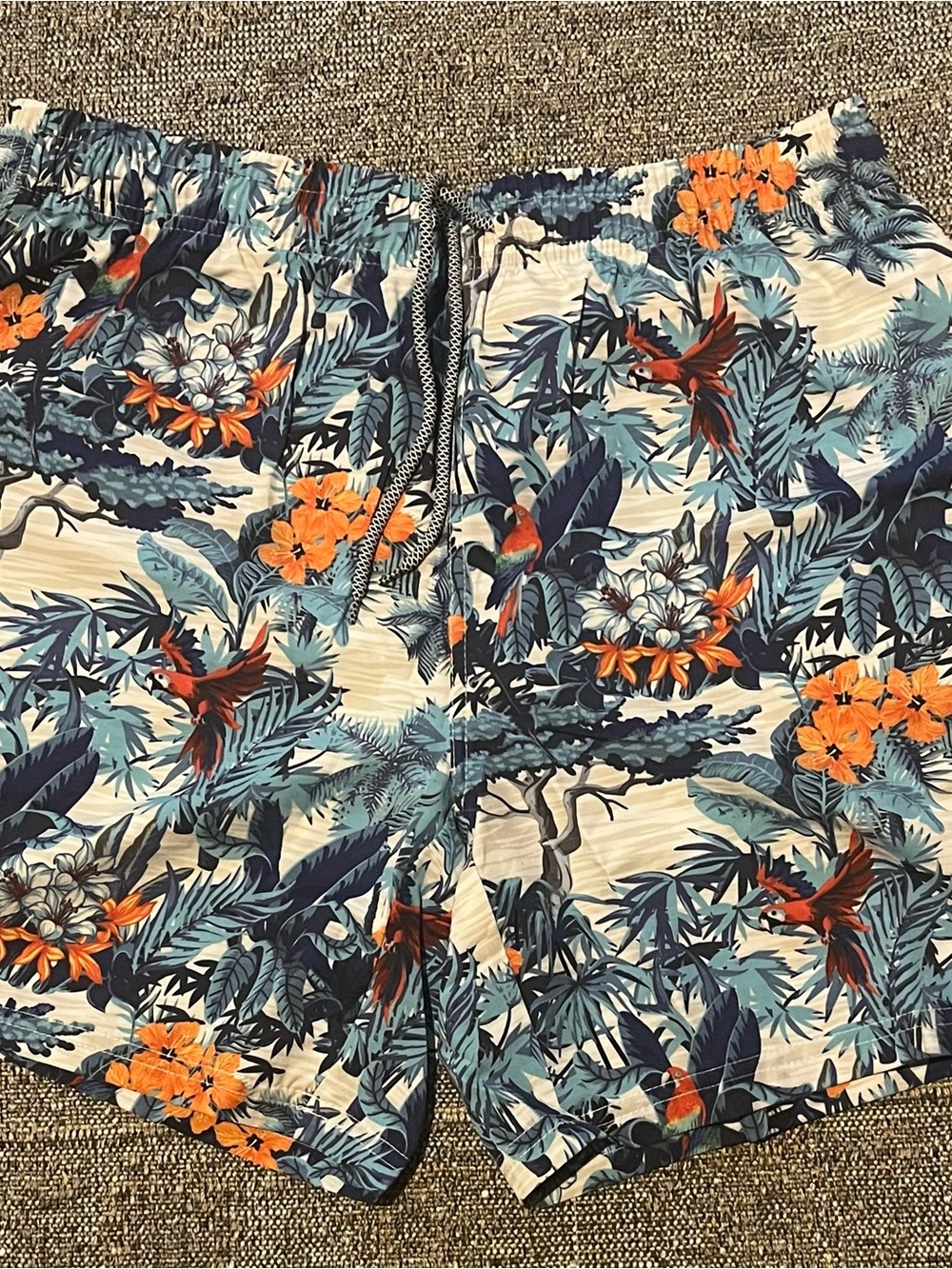Men's Tropical Parrot Swim Trunks – Orange & Blue Biwisy